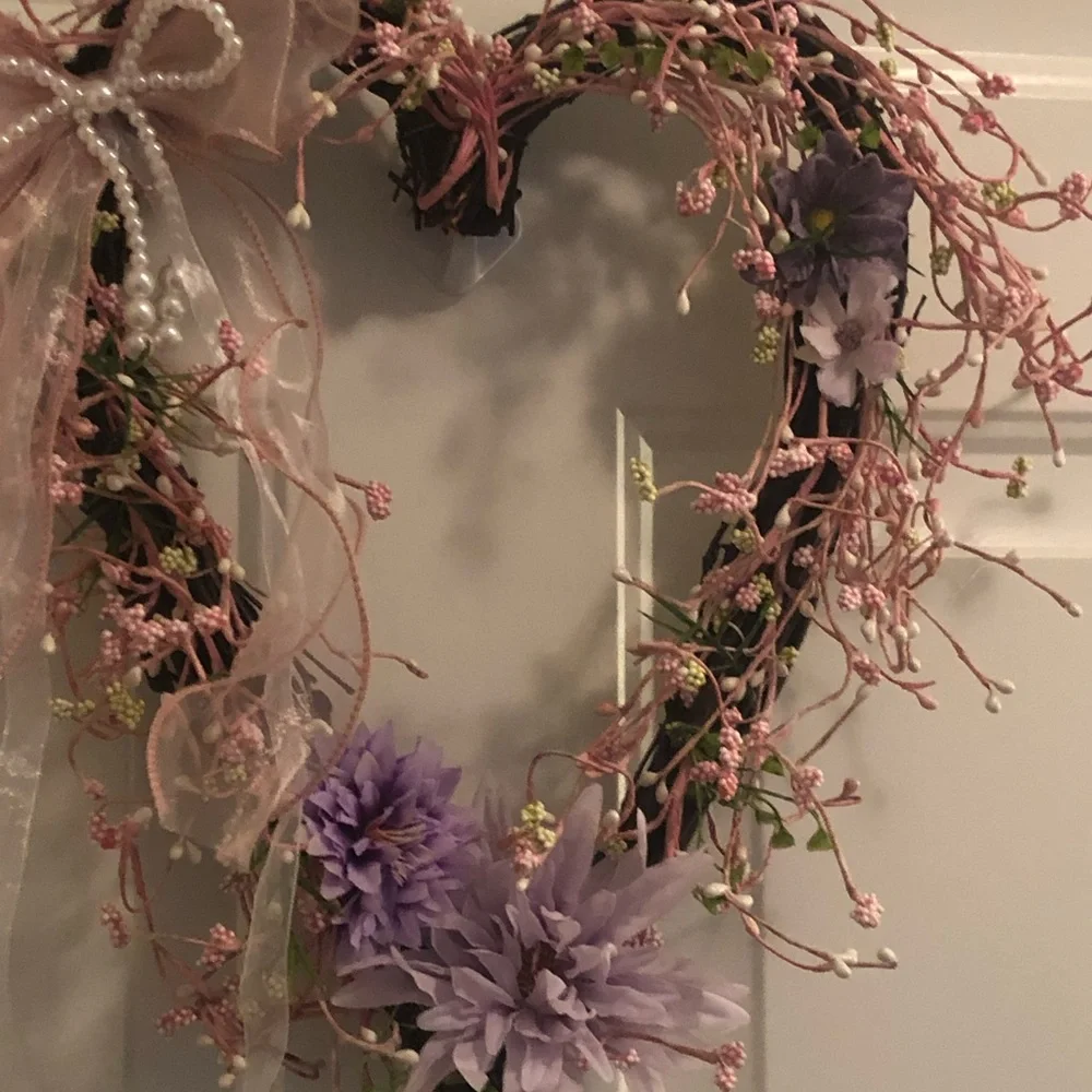 Floral Heart Wreath with Pink and Purple Accents
